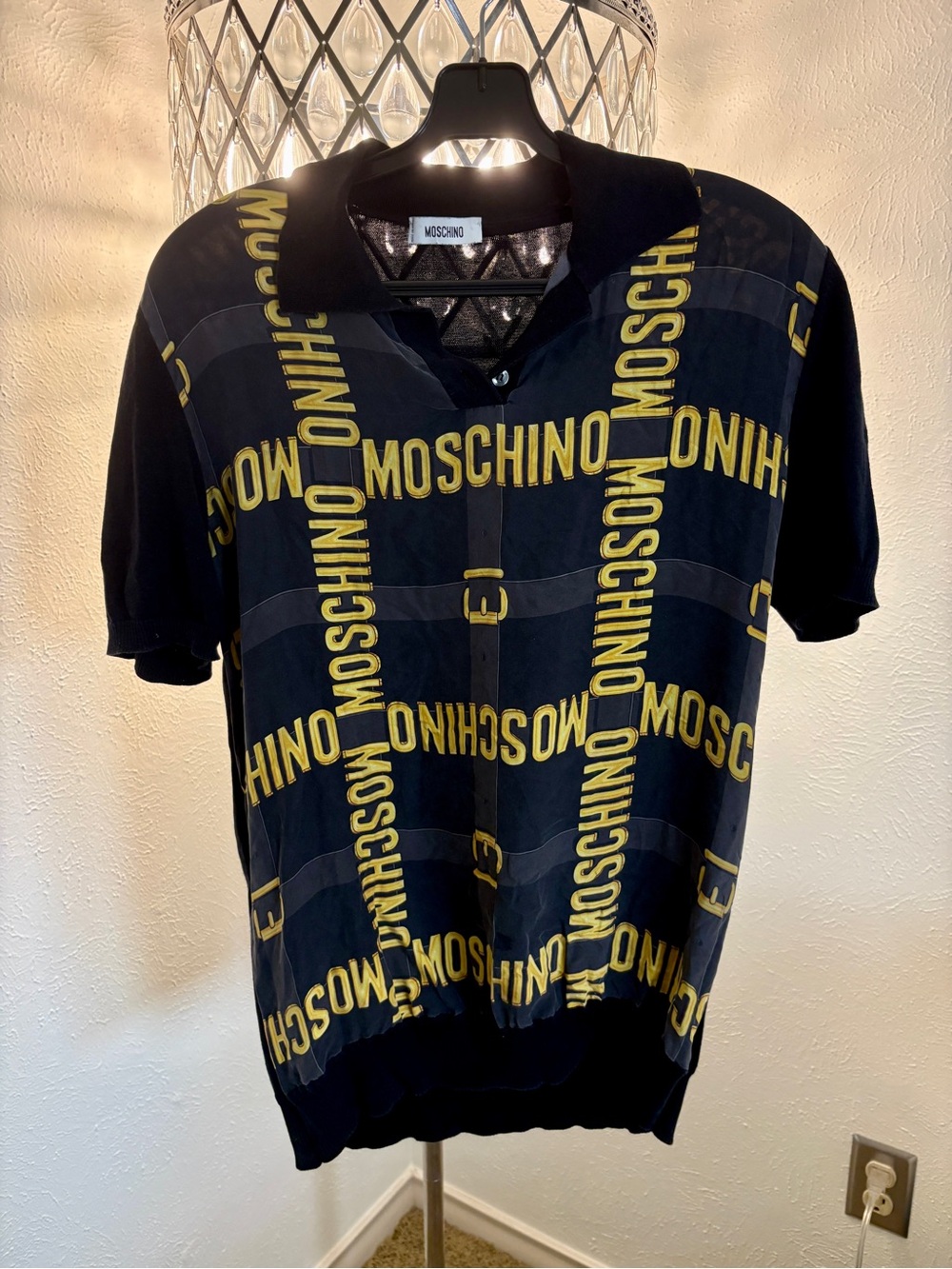 Moschino Black Polo with Yellow Logo Grid